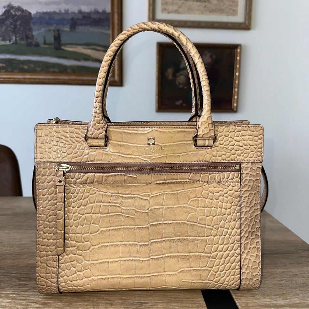 NWOT RARE🔥 Cream Kate Spade Romy Perri Lane Croco Rosy Beige Bag 🐊 👜